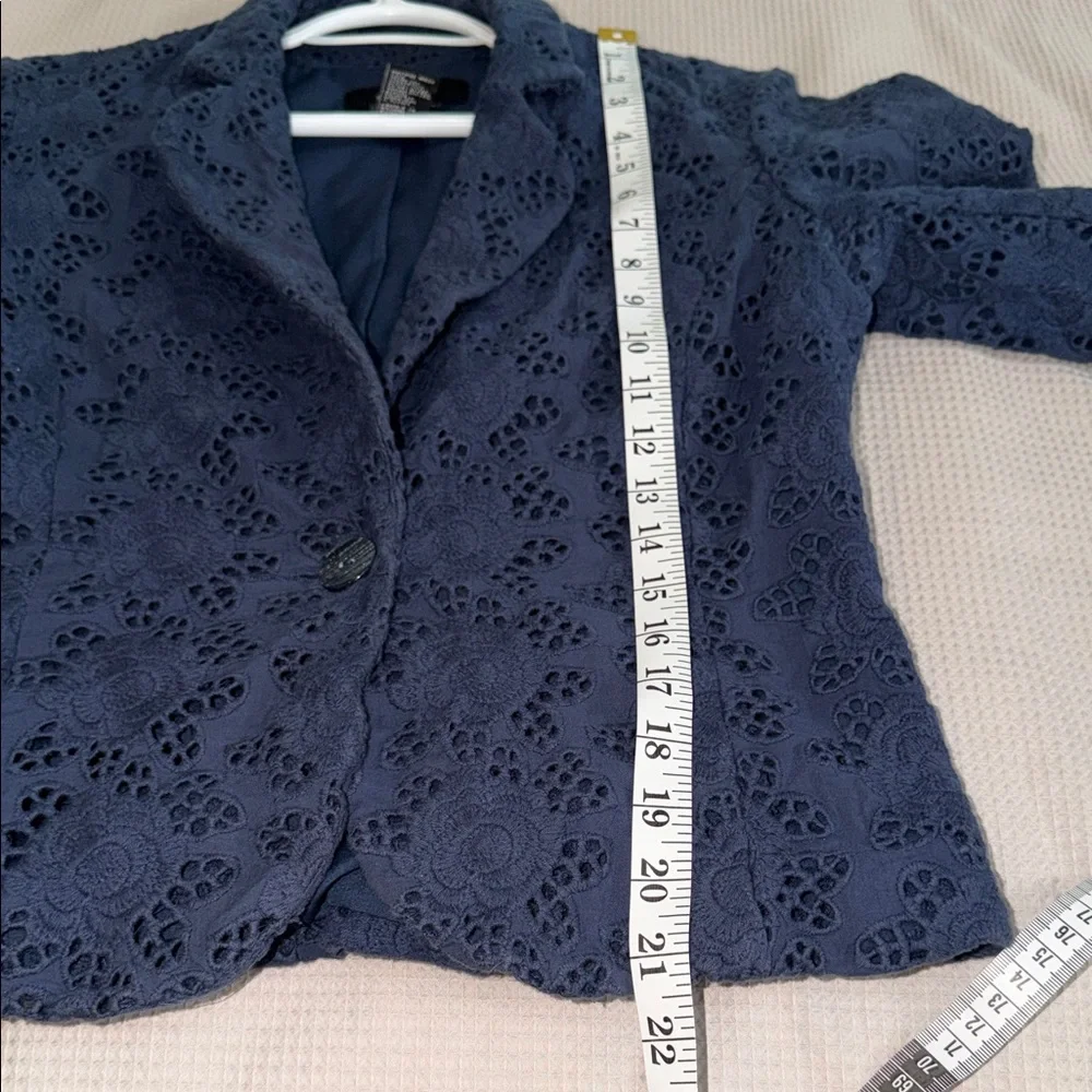 Sandro sz M 100% Cotton Women's Dark Blue Floral Lace Eyelet single but. Blazer - Picture 10 of 10